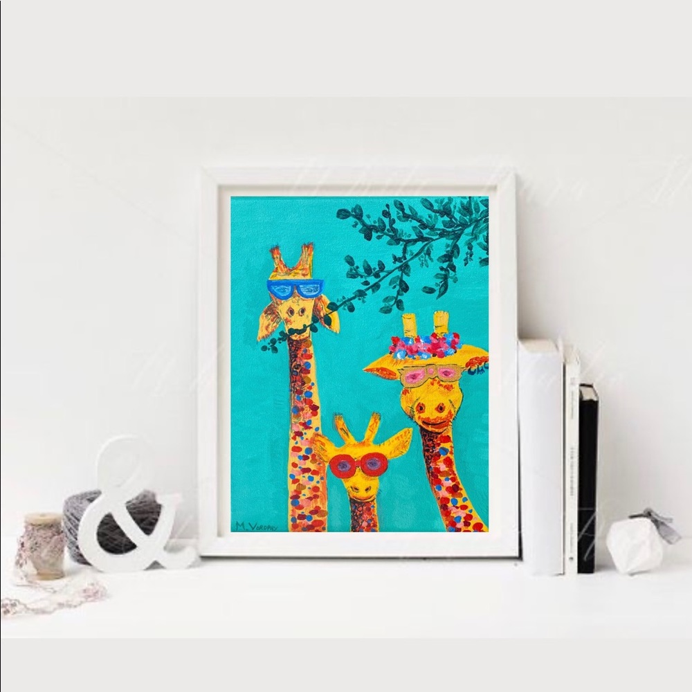 handmade Canvas Art giraffe Paint Acrylic 8”x10” - Picture 11 of 12
